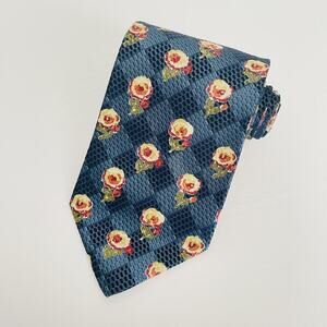 Ermenegildo Zegna Mens 100% Silk Necktie Blue Multicolor Floral Dress Tie Italy